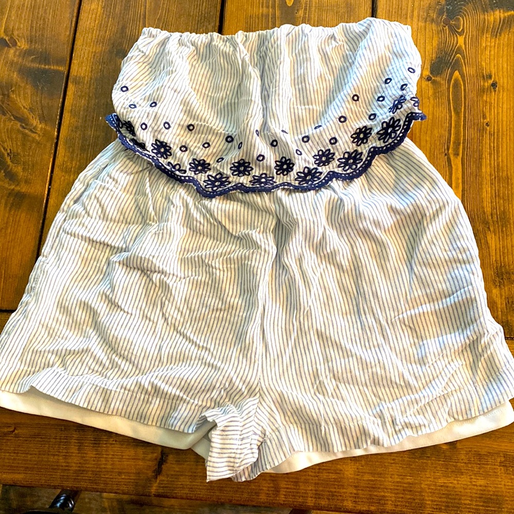 Navy blue striped floral romper